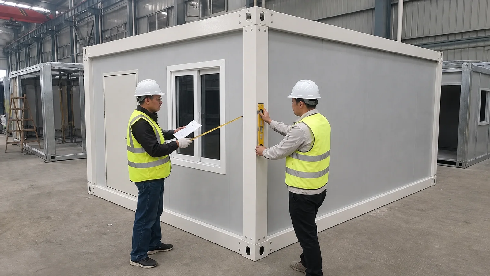 PQSE technicians inspecting a container house module