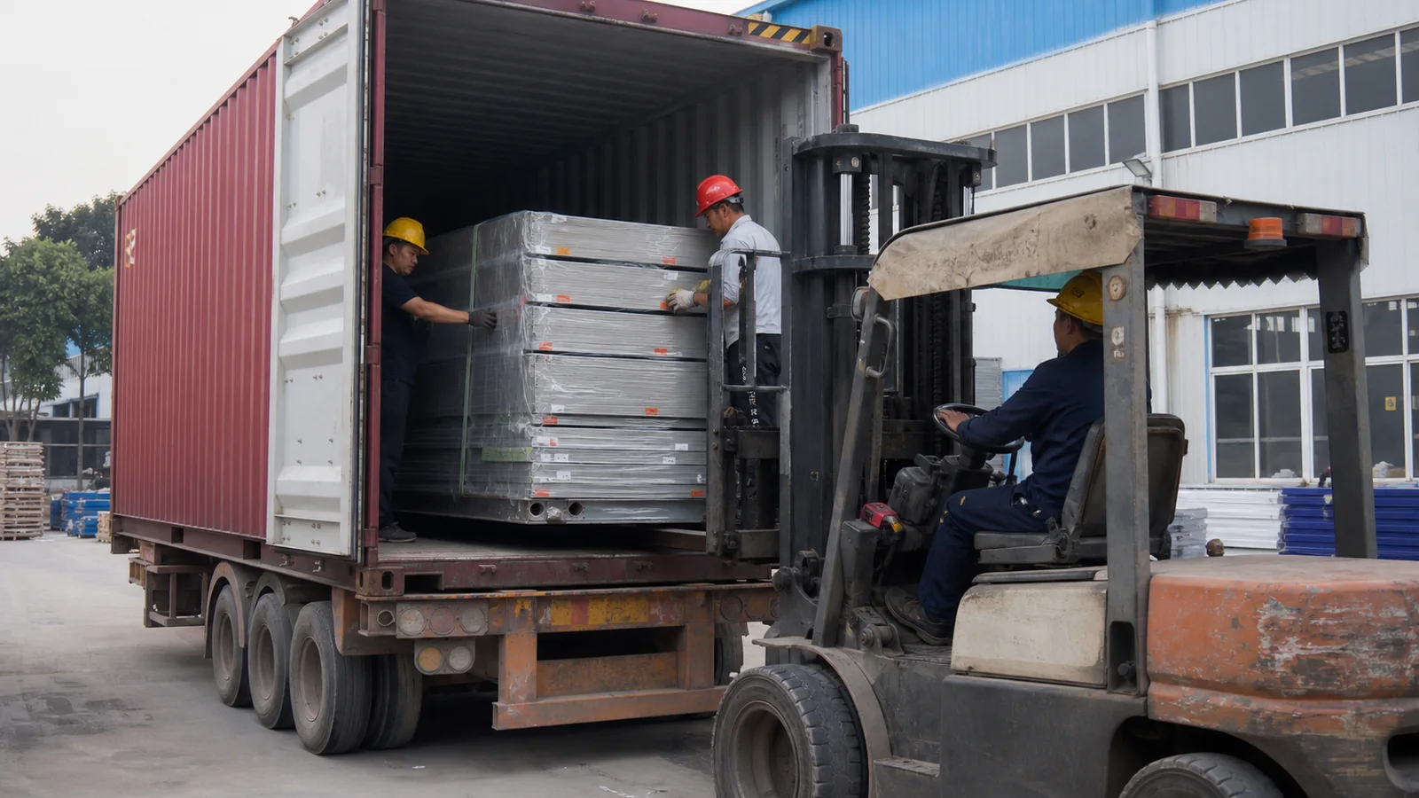 PQSE House flat pack container modules being loaded for relocation