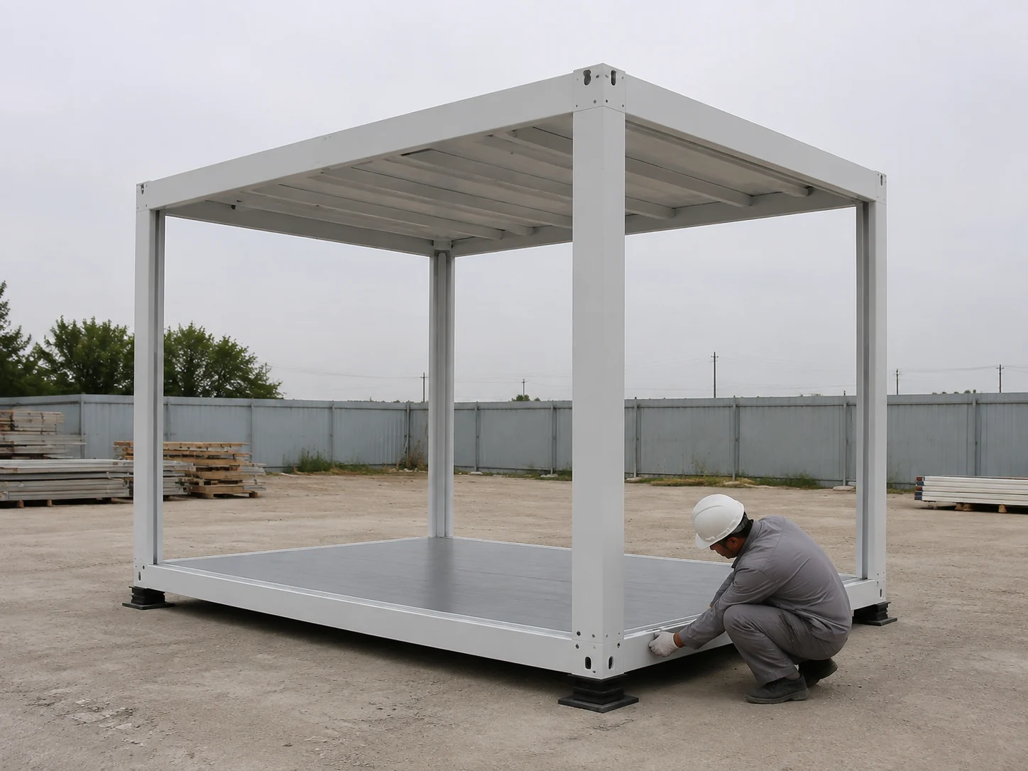 Illustrative check of a flat pack frame and assembled roof connection