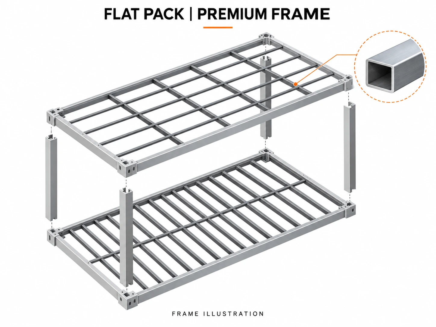 FLAT PACK | PREMIUM FRAME — structural reference illustration