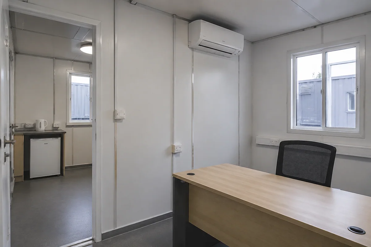 Simple modular room fit-out with partition, electrical points and air conditioning