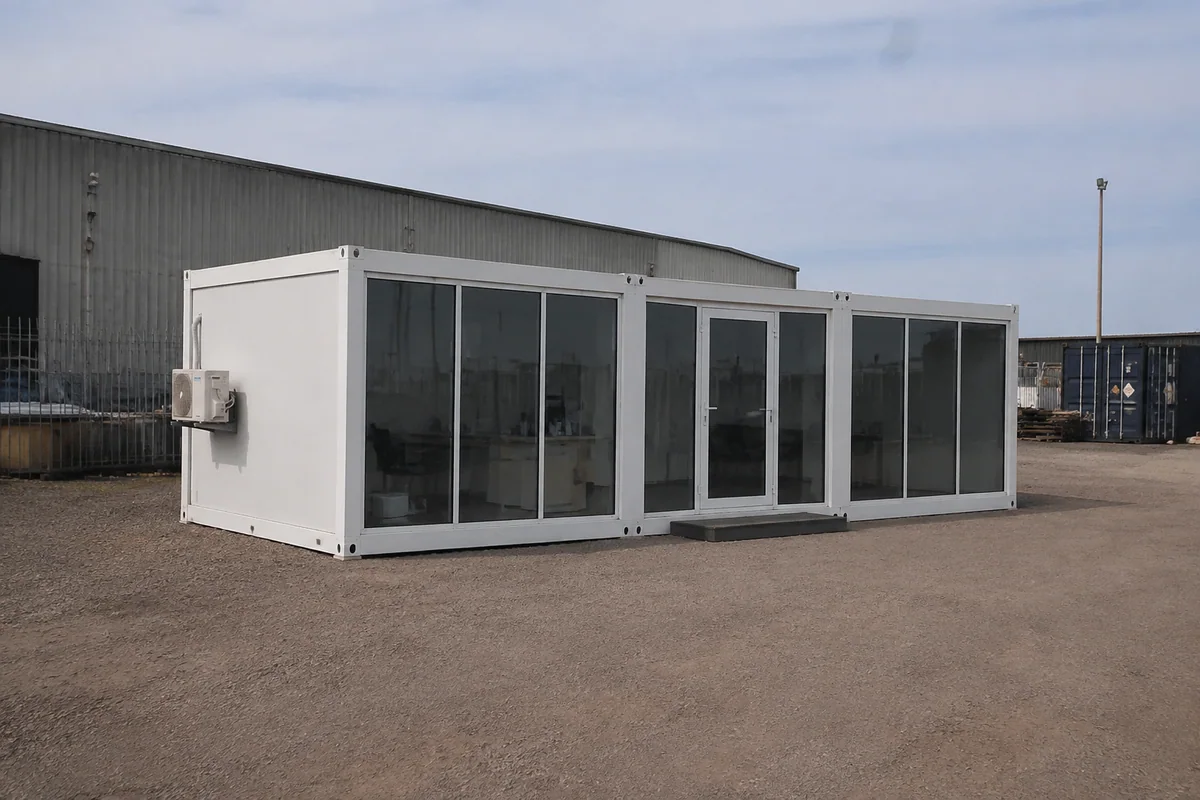 Connected modular container offices with glazed frontage