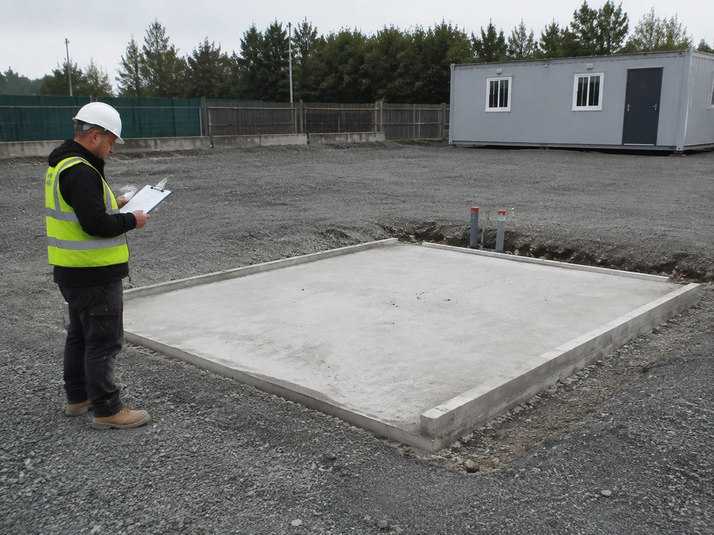 Illustrative site preparation check before modular building installation