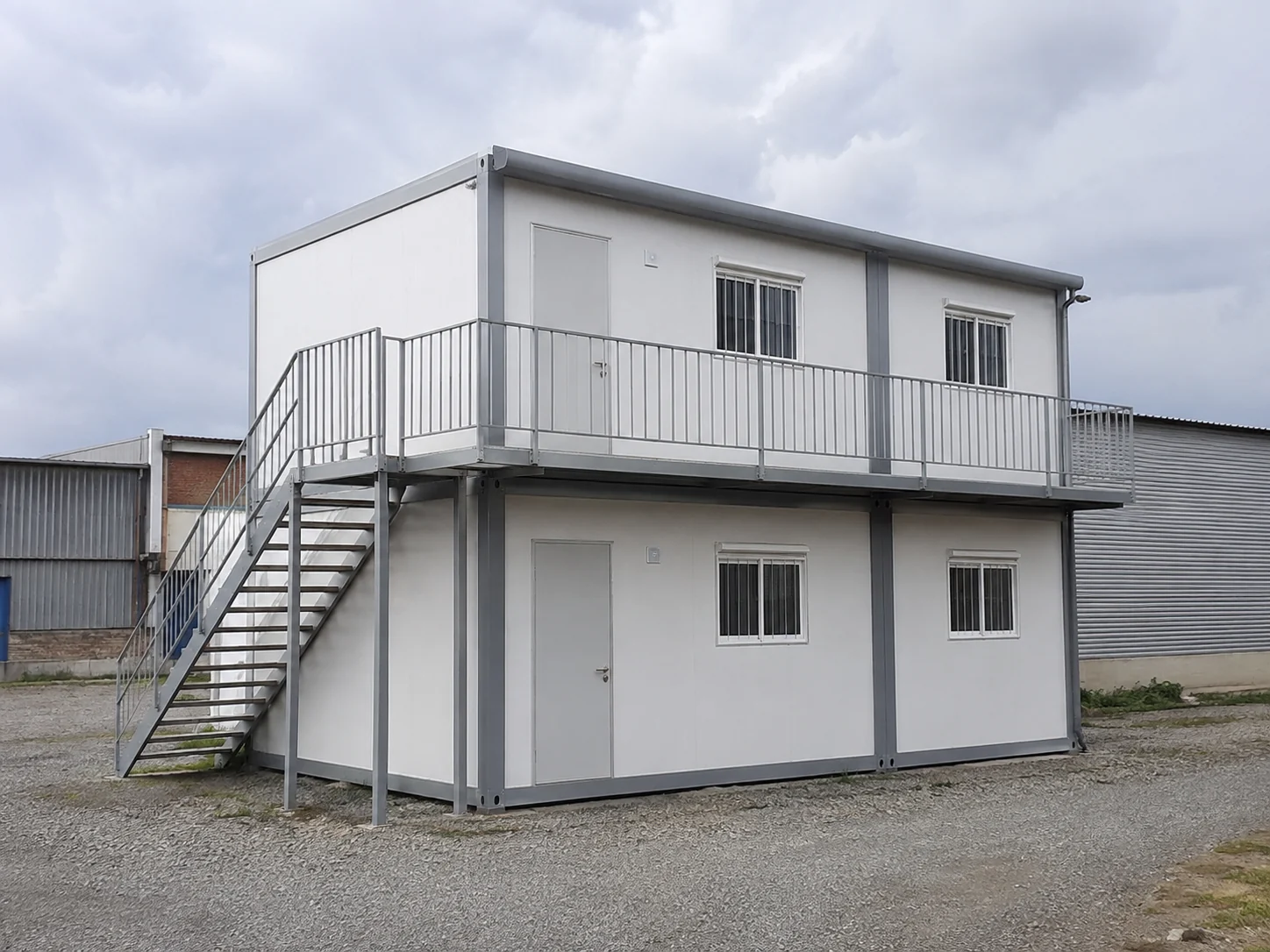 Illustrative two-storey modular accommodation with an external staircase