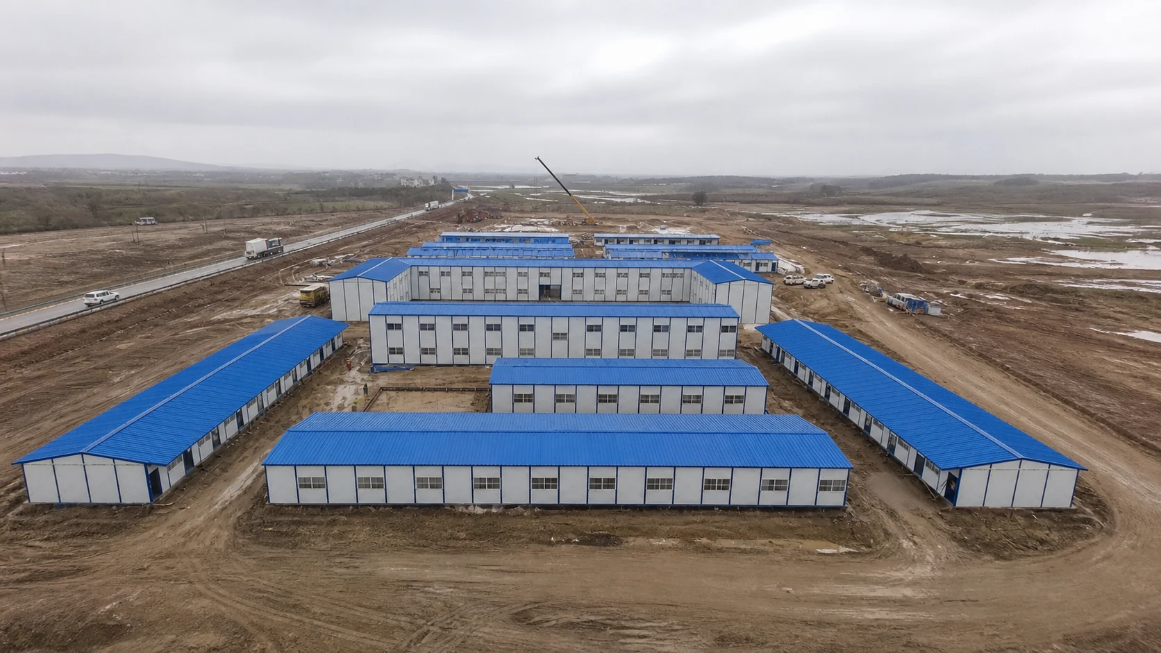 Mining camp accommodation, aerial view
