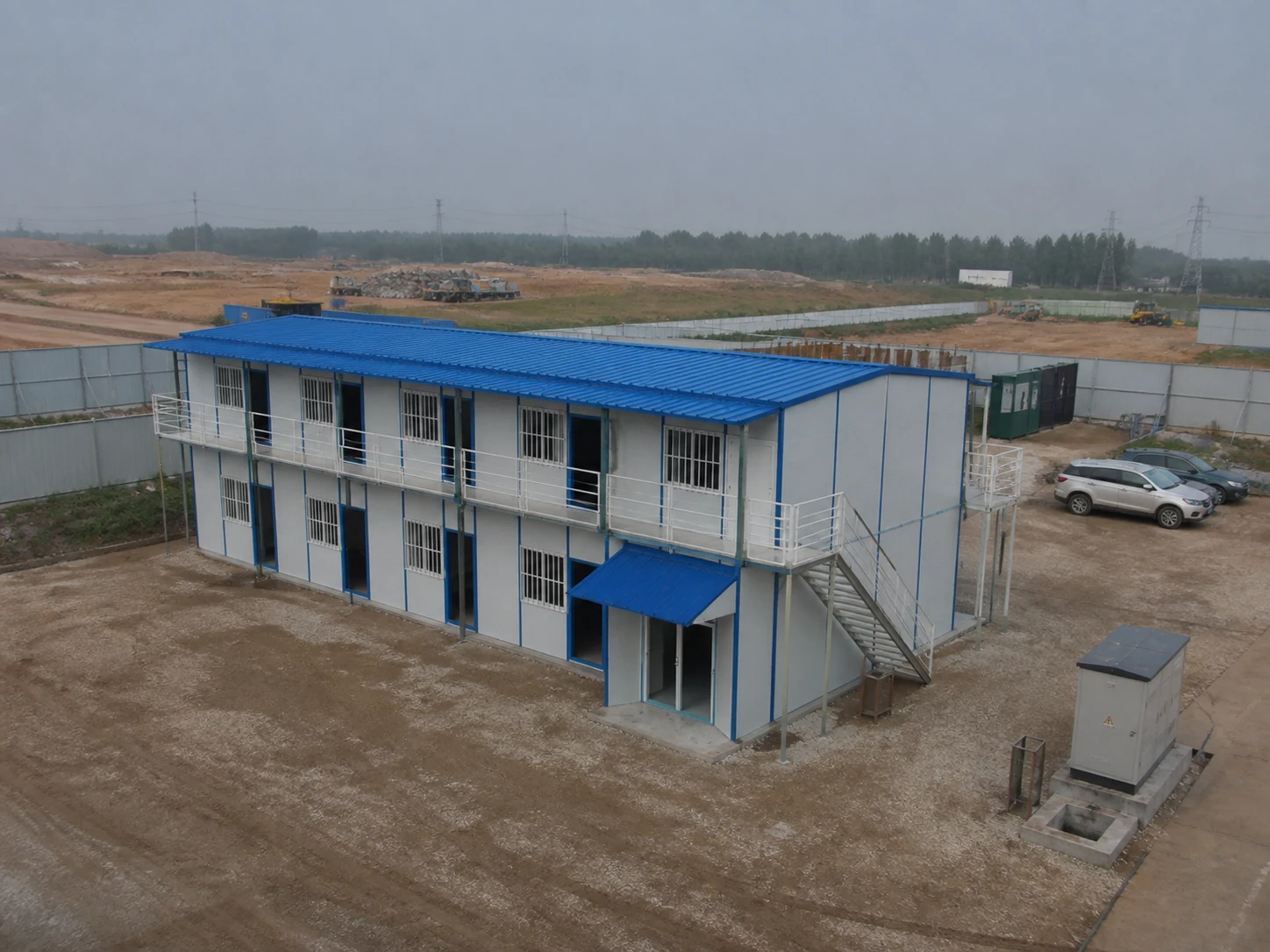 Modular container office project at a construction site