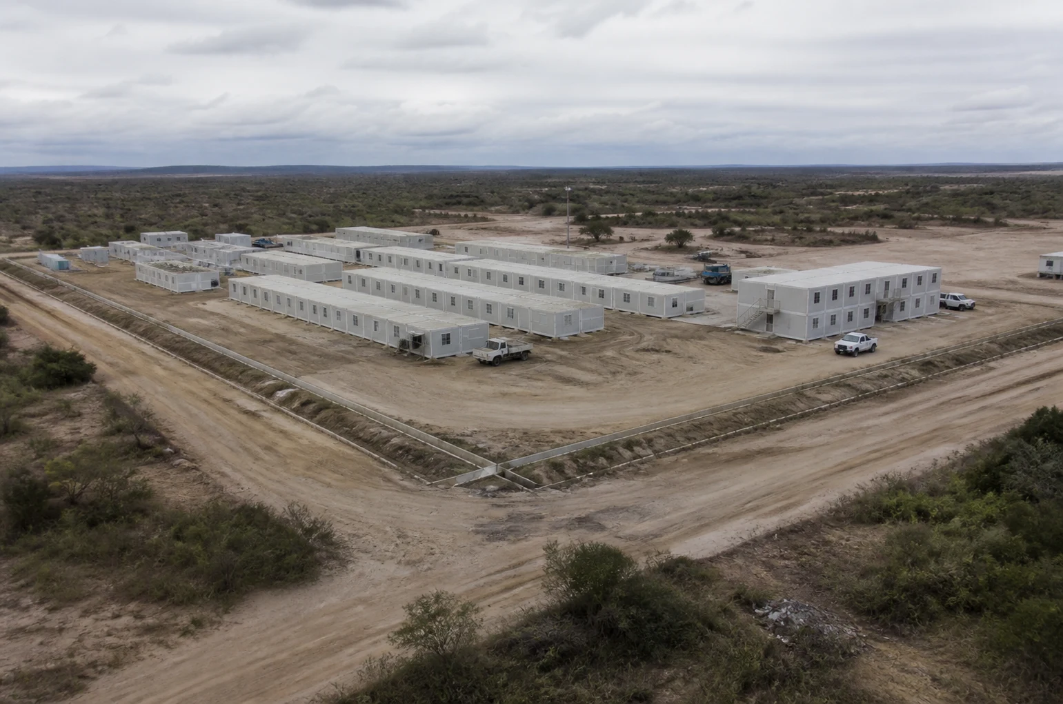 Aerial overview of a modular mining camp project