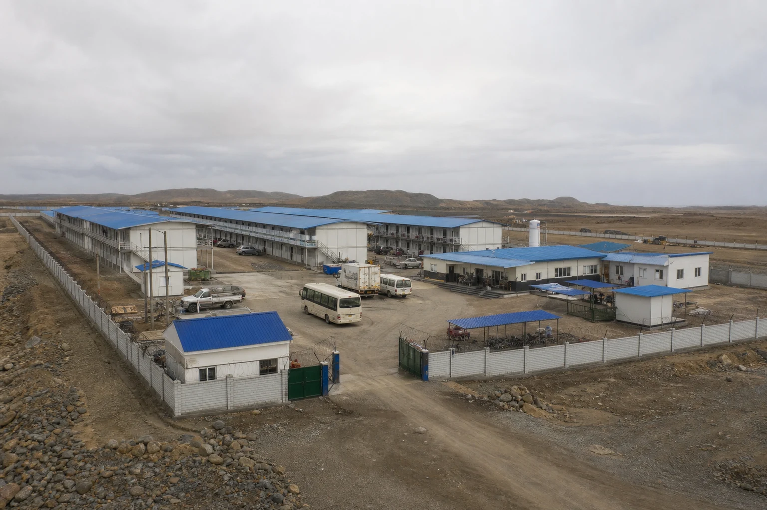 Aerial view of a modular workforce housing camp