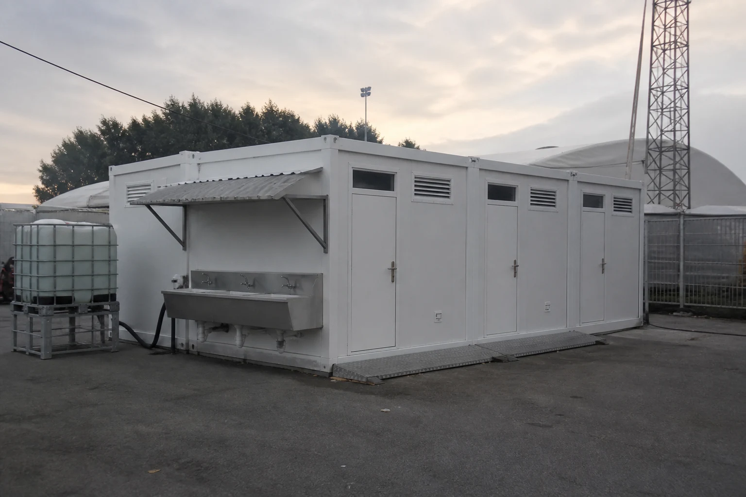 PQSE House portable toilet block and wash station for camp sanitation