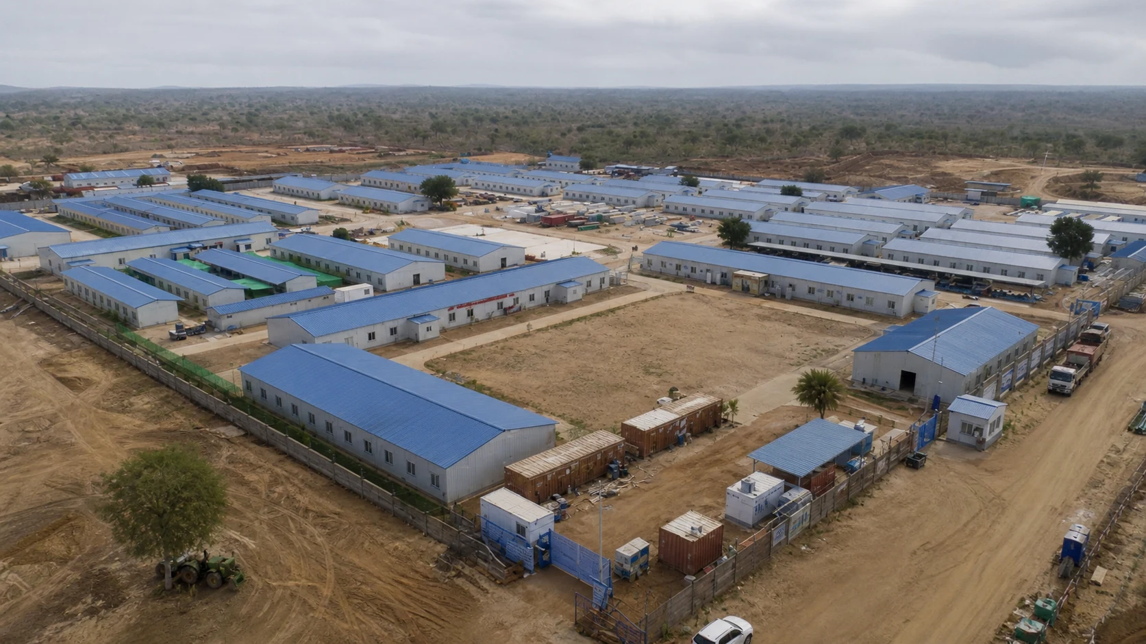 Worker camp accommodation site, aerial view