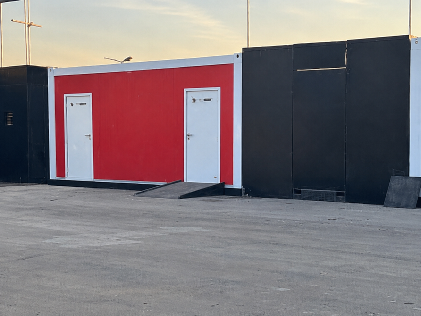 Second view of the red-and-black event facilities