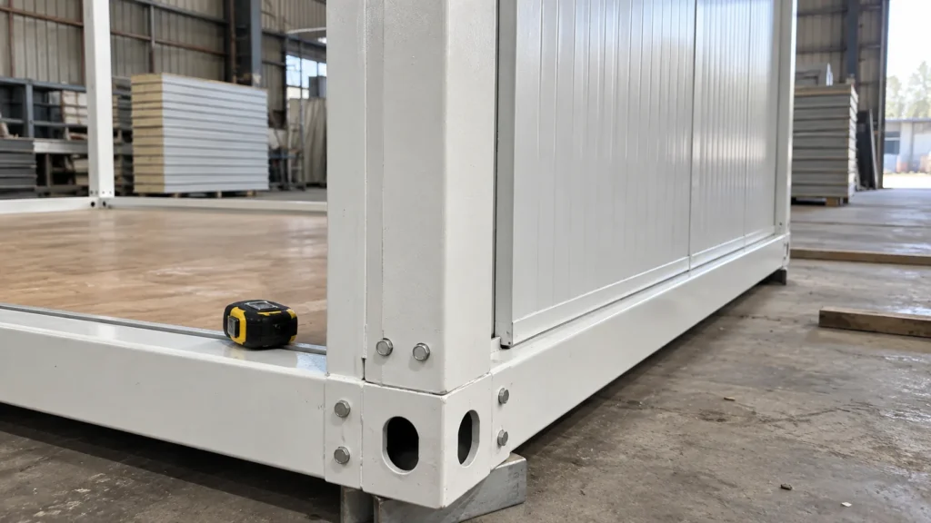 Illustrative prefab frame corner and adjacent panel edge prepared for visual review