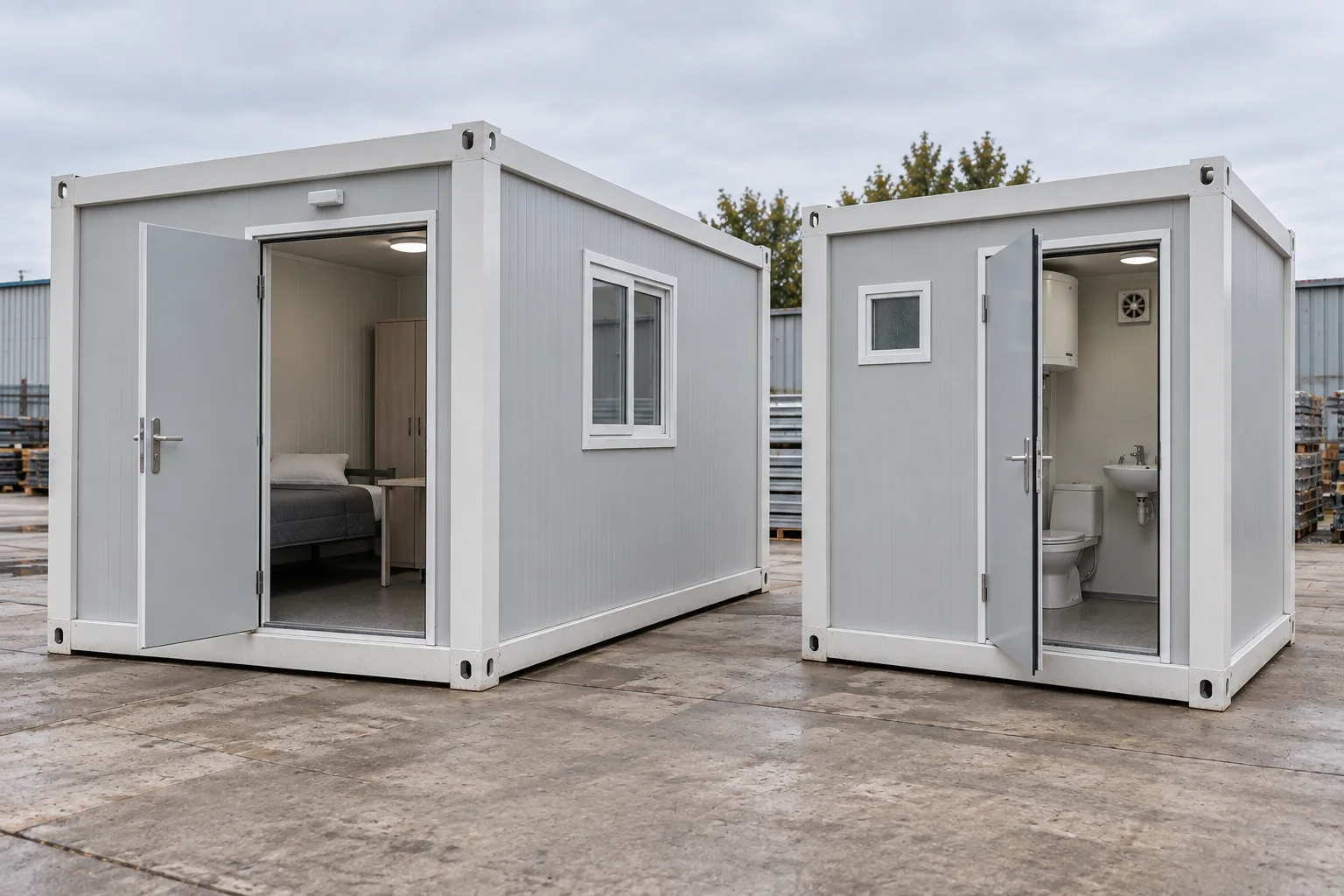Concept bathroom cabin beside temporary accommodation