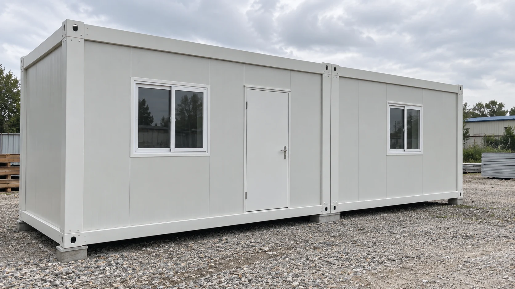 Illustration of adjoining prefab rooms showing the exterior junction between modules.
