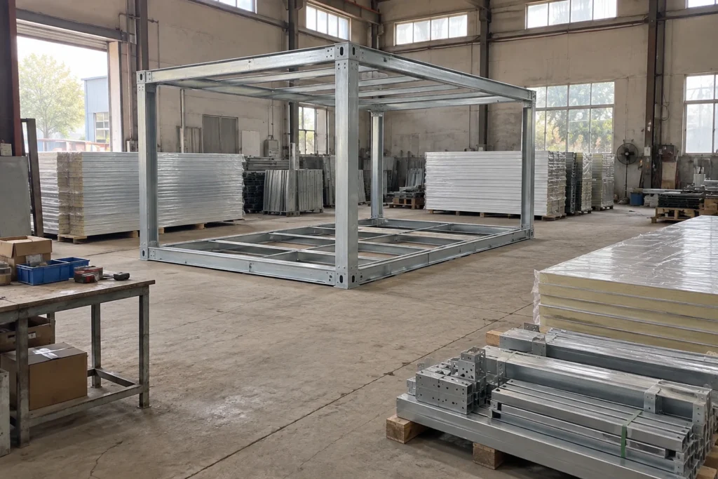 Illustrative scene: detachable building components prepared for assembly.