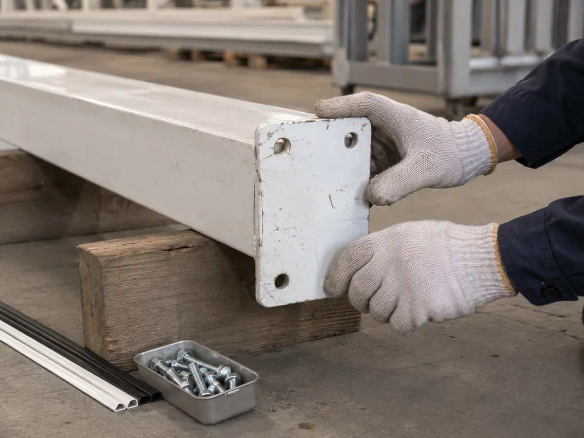 Illustrative inspection of frame connection components before reuse