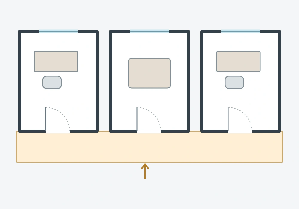 Conceptual arrangement of connected units and circulation space