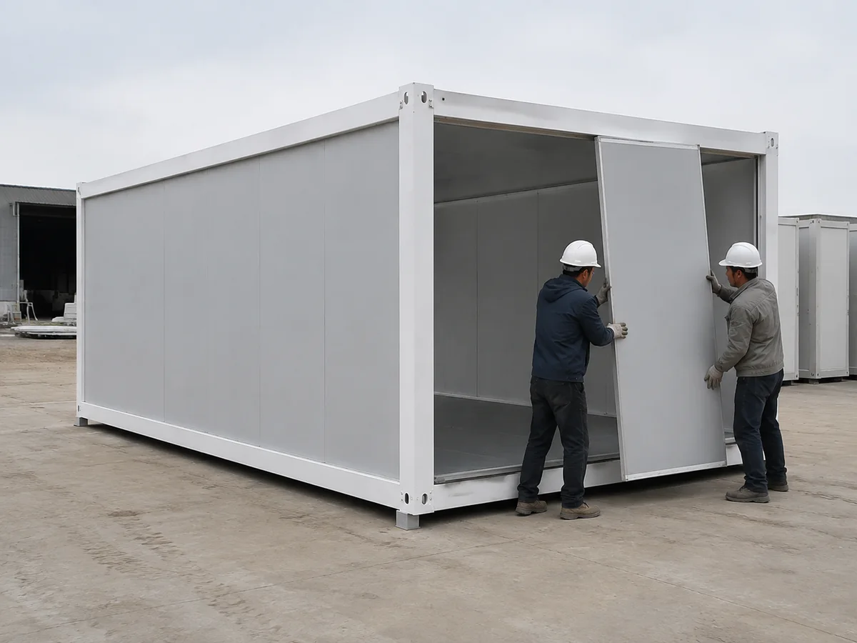Illustrative enclosure panels fitted to a detachable building frame