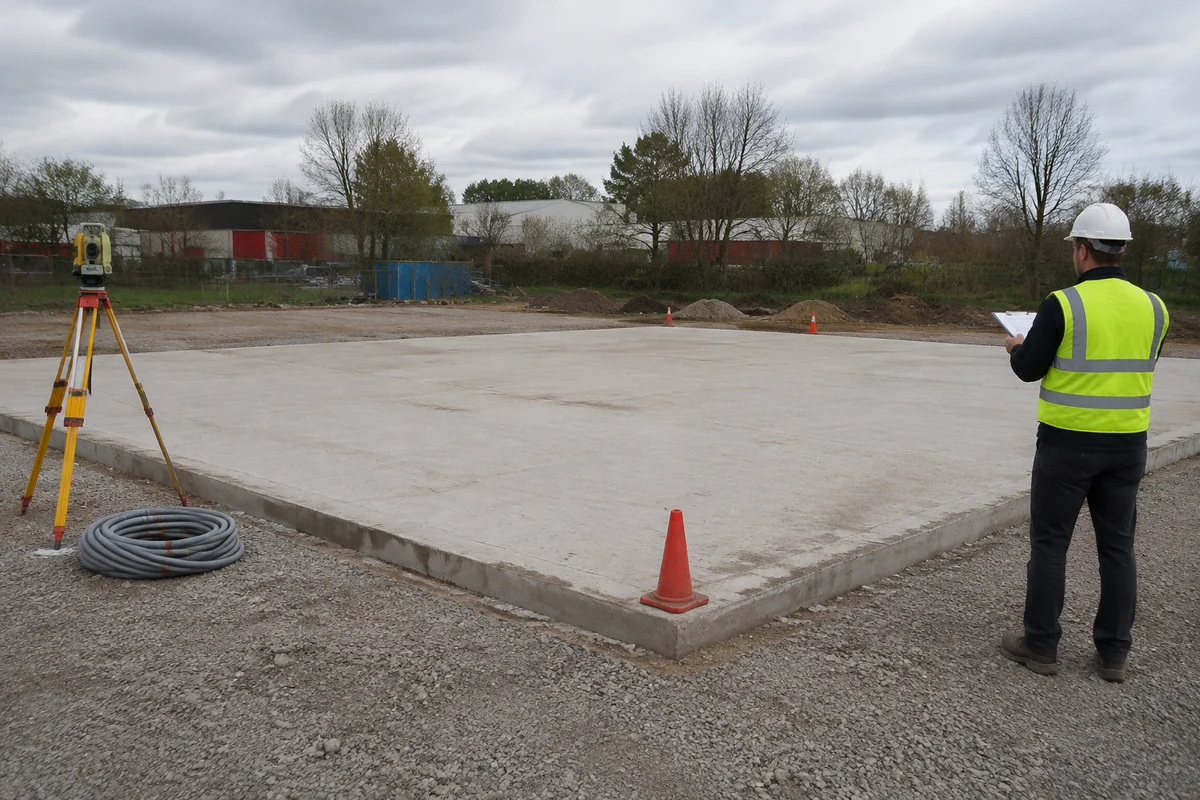 Marked receiving area and basic ground preparation for a detachable building installation