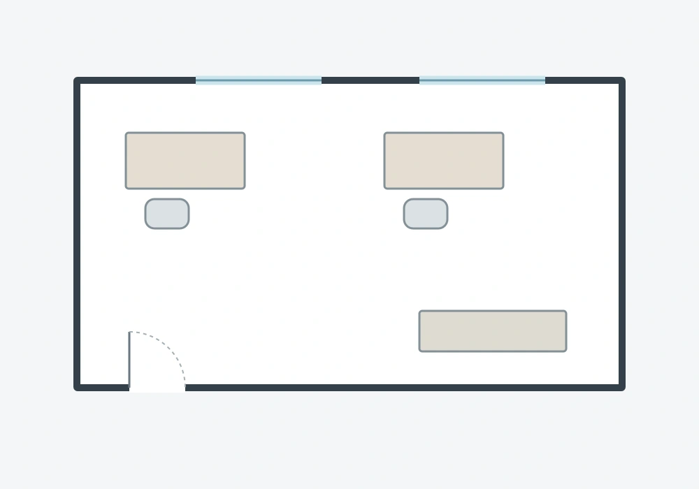 Conceptual open-plan room layout without dimensions