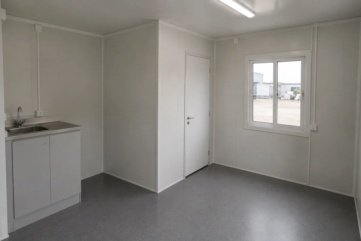 Simple optional kitchenette and partition fit-out inside a detachable container room