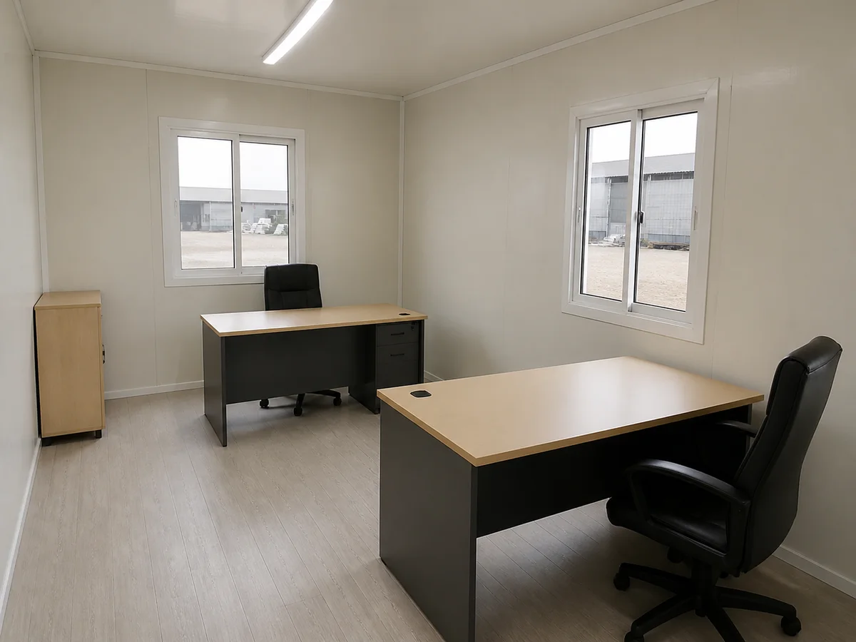 Illustrative detachable building arranged as a site office