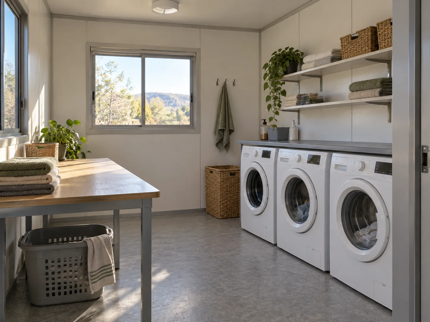 Concept illustration: Laundry and household storage area in a modular community