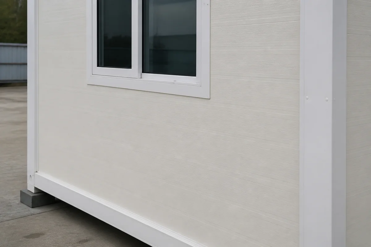 Illustrative exterior window, wall finish and corner trim