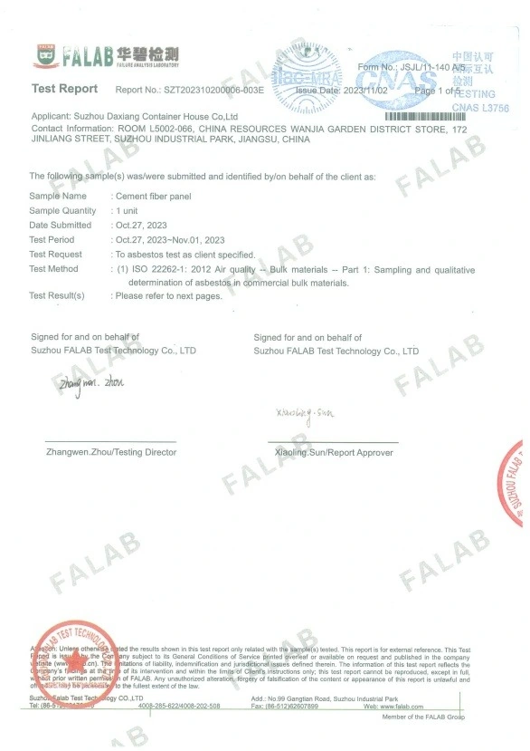 Cement Fiber Panel Report — Suzhou Daxiang Container House Co., Ltd.