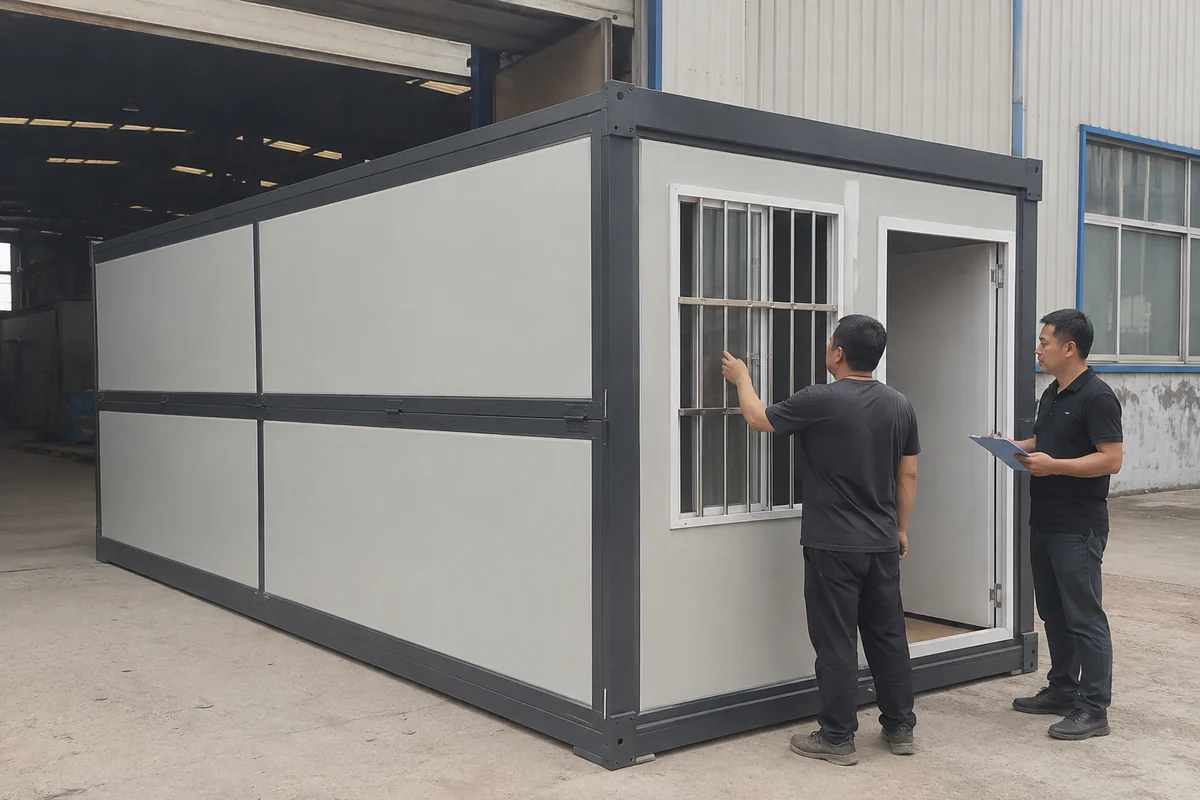 Illustrative final check of a folding cabin door and window.
