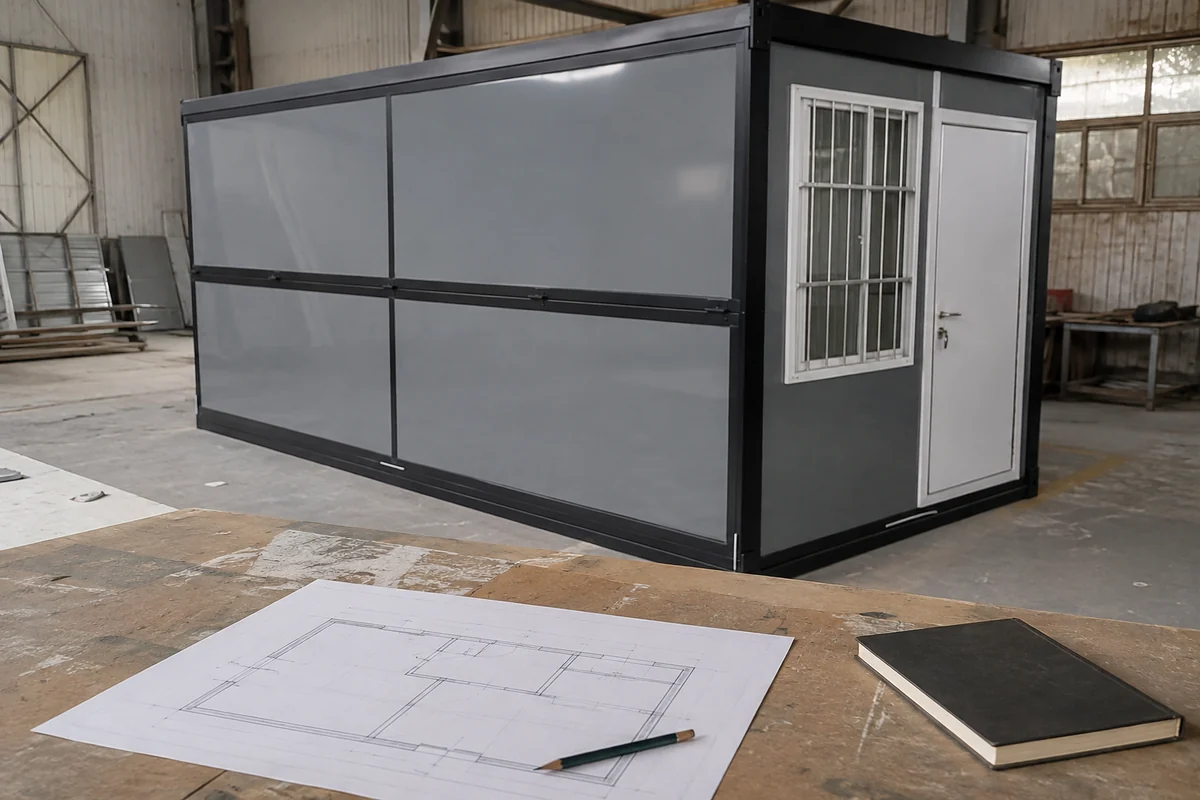 Illustrative workspace for reviewing a modular-building project brief.
