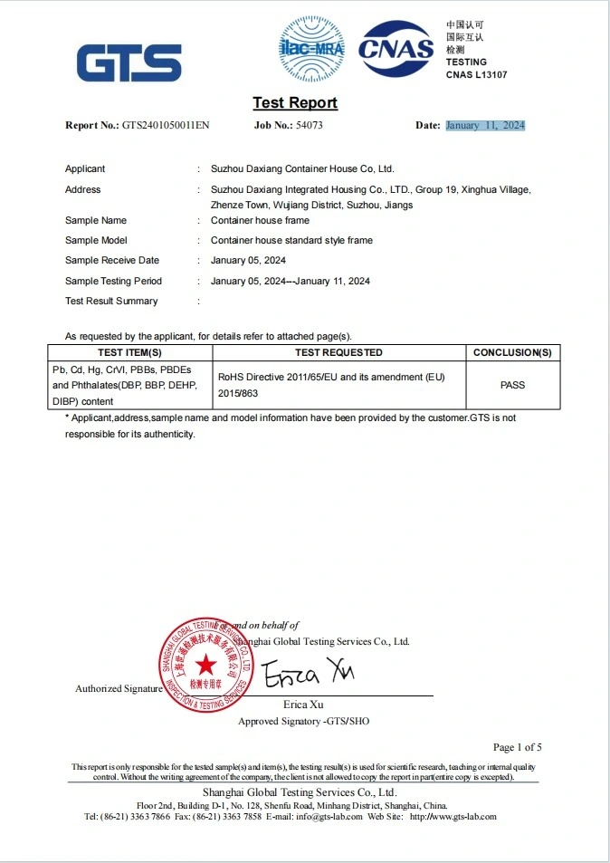 RoHS Material Test — Suzhou Daxiang Container House Co., Ltd.