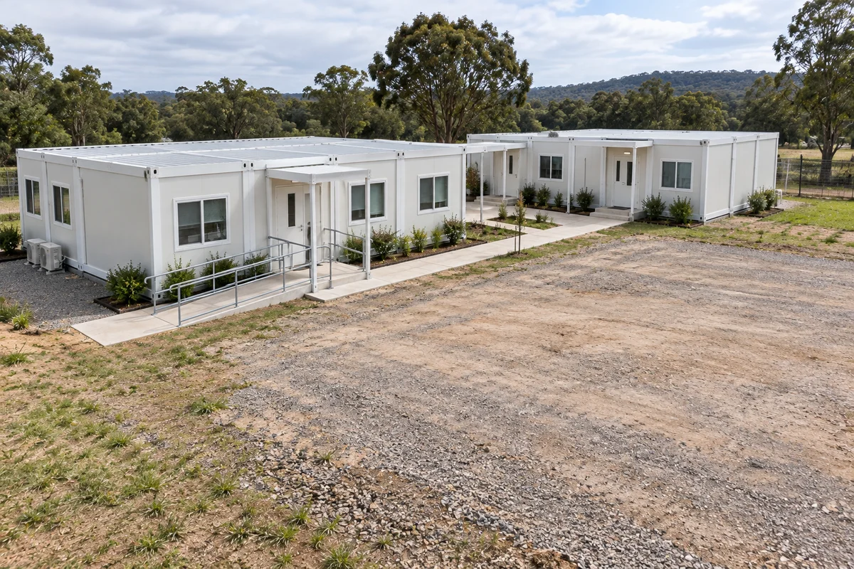 Two modular healthcare buildings and adjacent reserve space for expansion