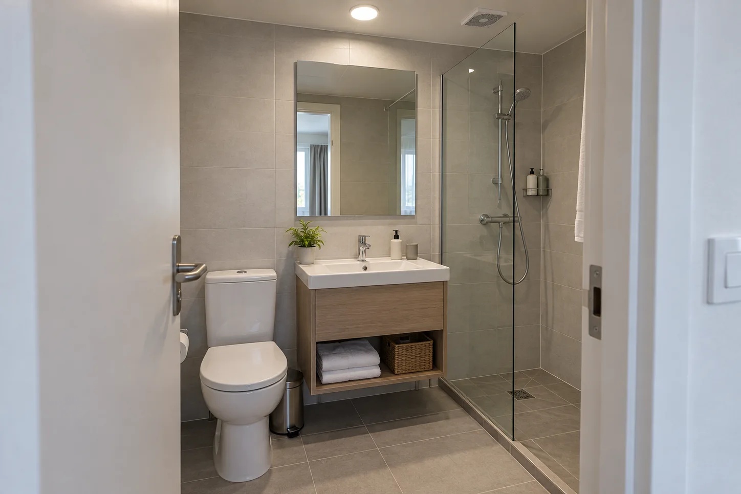 Private bathroom concept with separate shower, toilet and washbasin