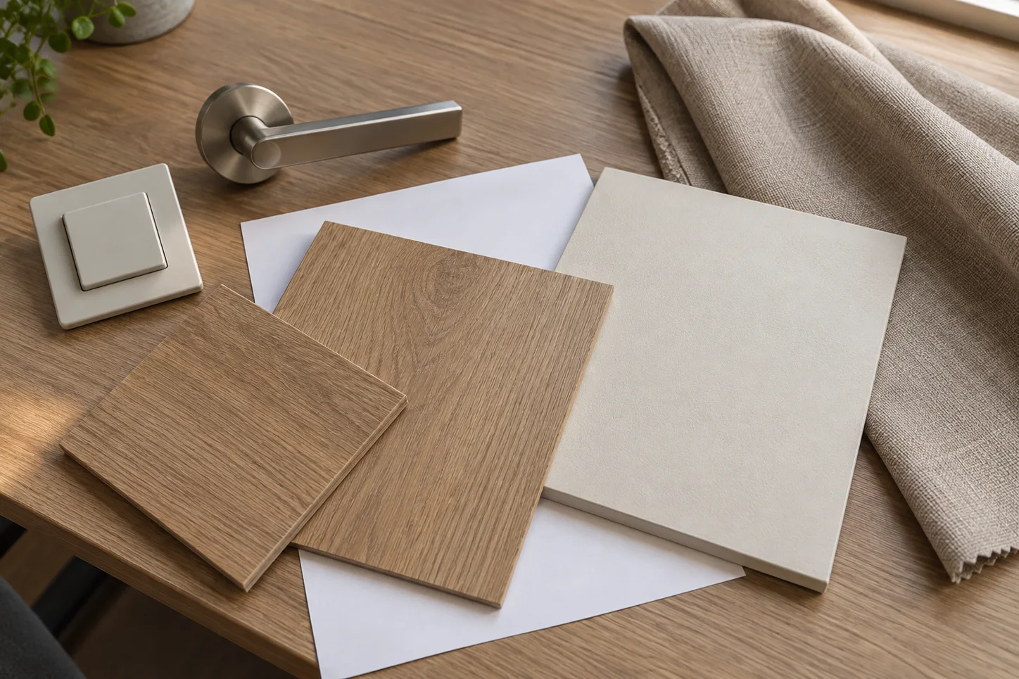 Guestroom finish selection concept with wall, floor and fabric samples