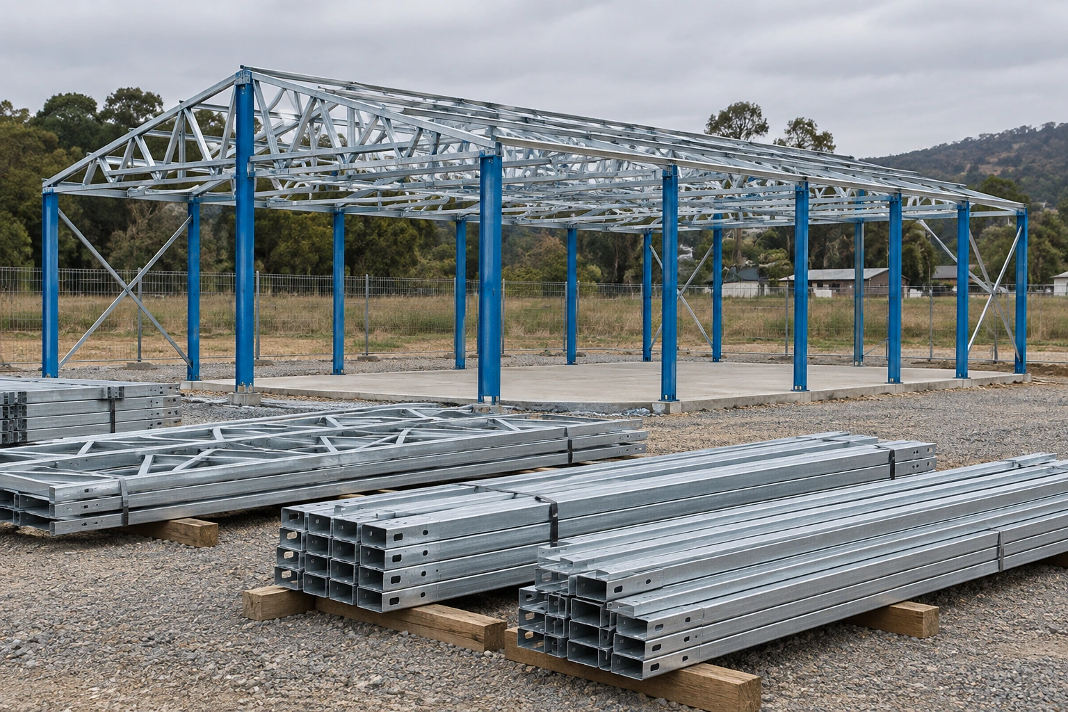 Illustrative lightweight K-house frame and organized components