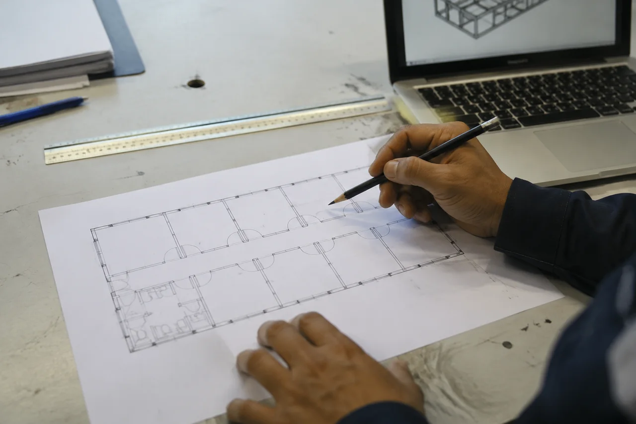Illustrative review of a modular room layout drawing