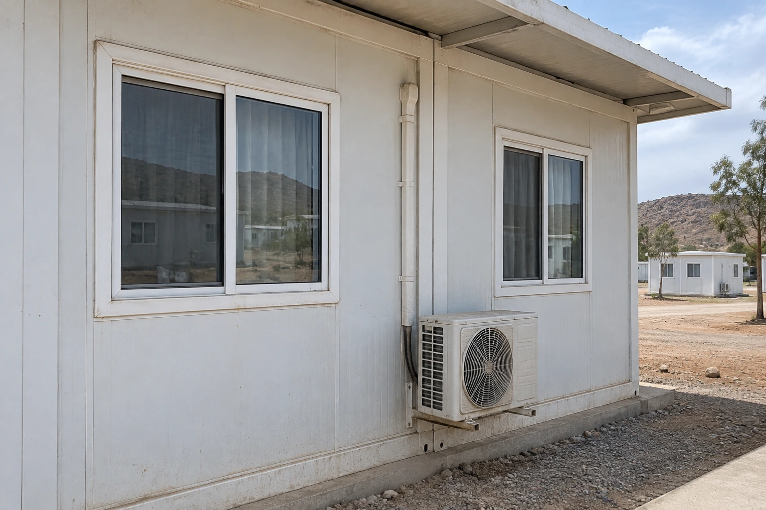 Illustrative scene: Windows and accessible cooling equipment on a modular sleeping block