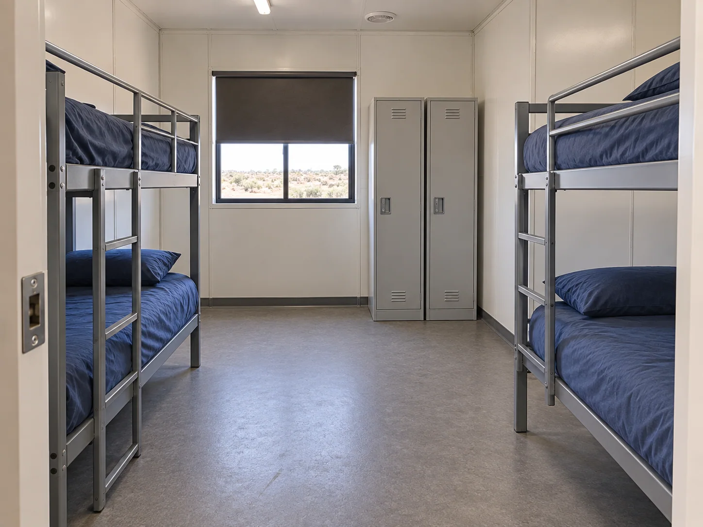 Concept shared crew accommodation with bunk beds and a clear access aisle