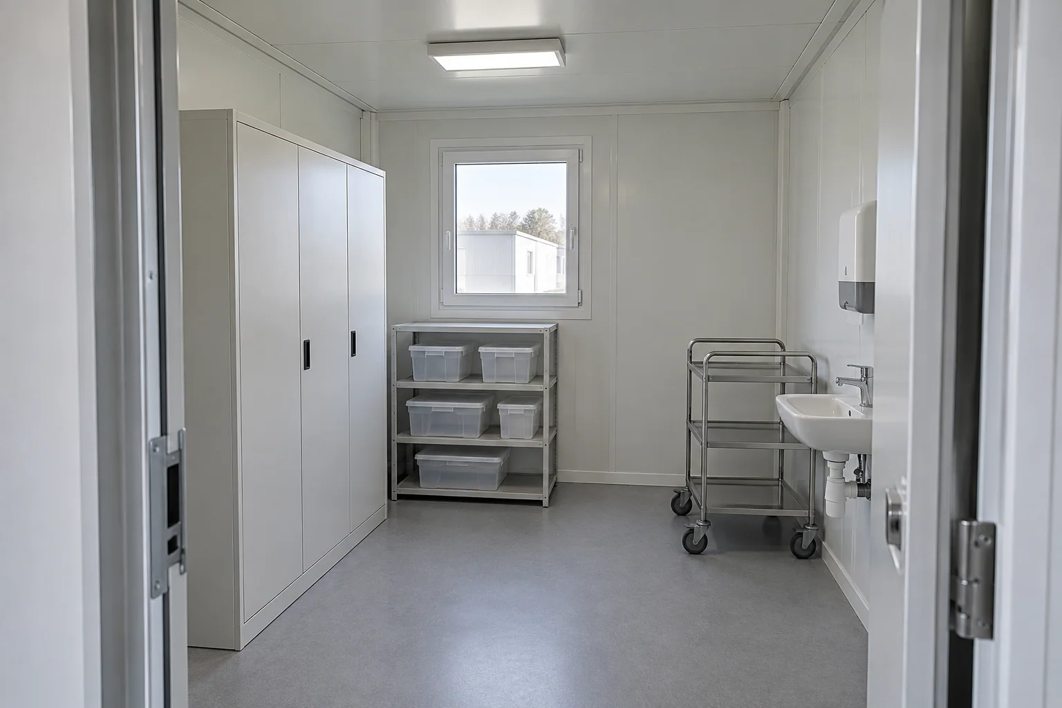 Concept general storage room with closed cabinets