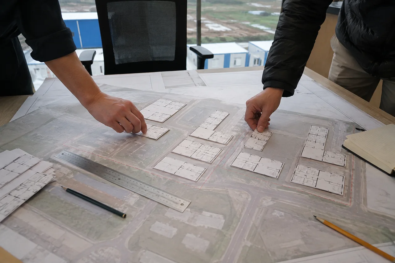 modular layout discussion — illustrative process scene