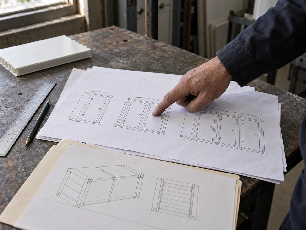 Illustrative review of portable toilet layout and packing drawings