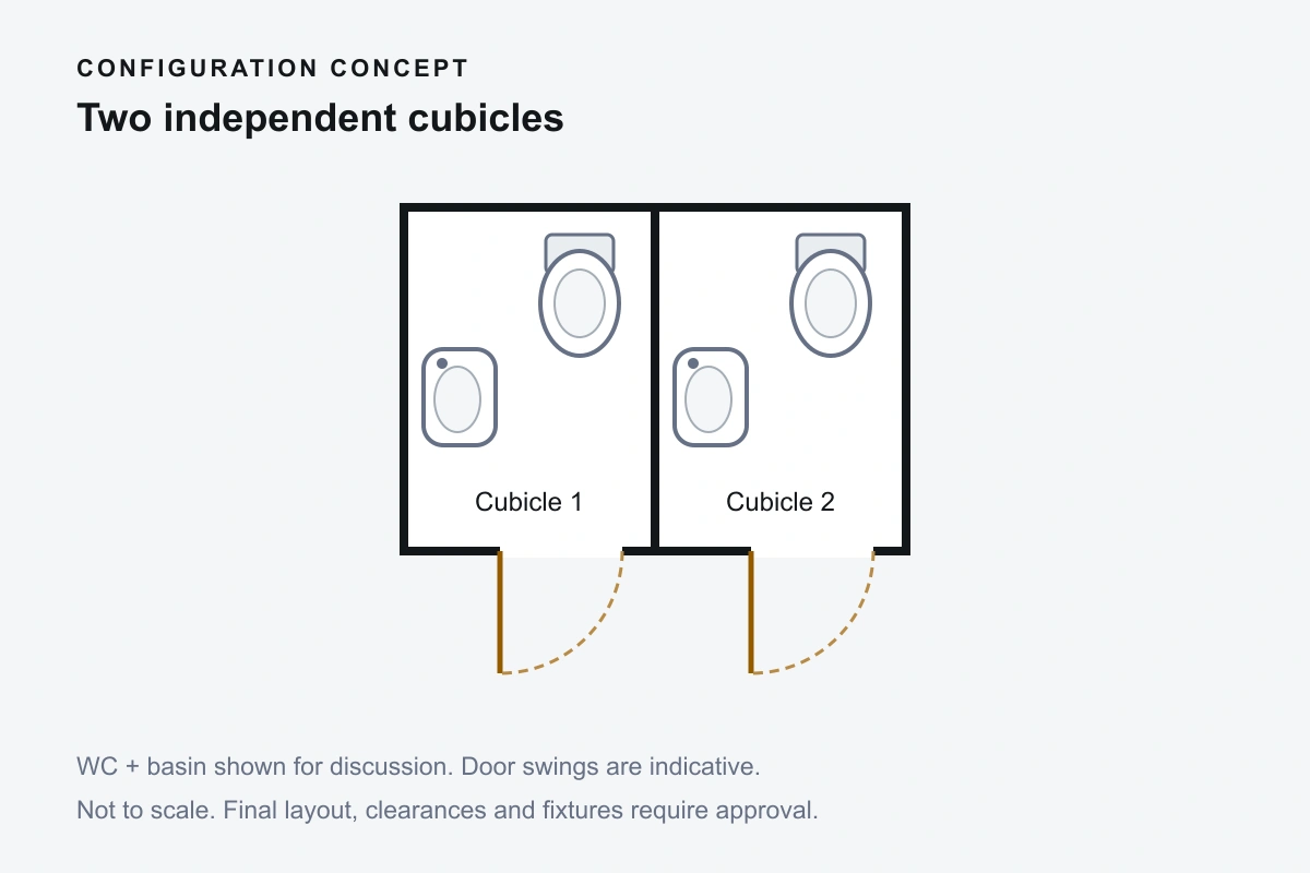Concept plan of two independently accessed toilet cubicles, not to scale