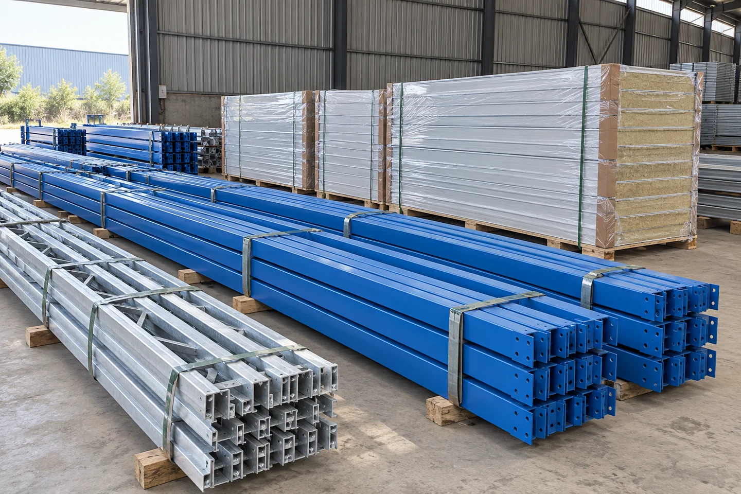 Illustrative protected frame and panel components prepared for shipment