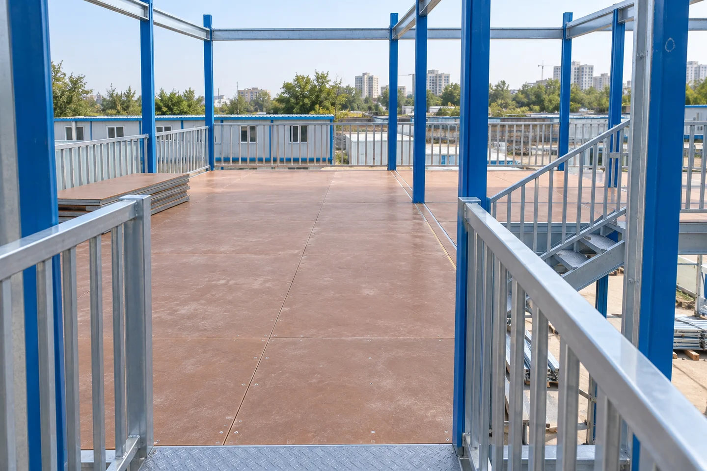 Illustrative upper-floor and access components during K house assembly