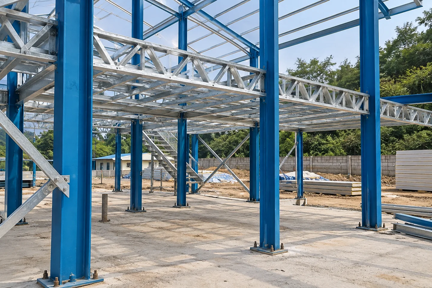 Illustrative site frame assembly stage for a K-type building