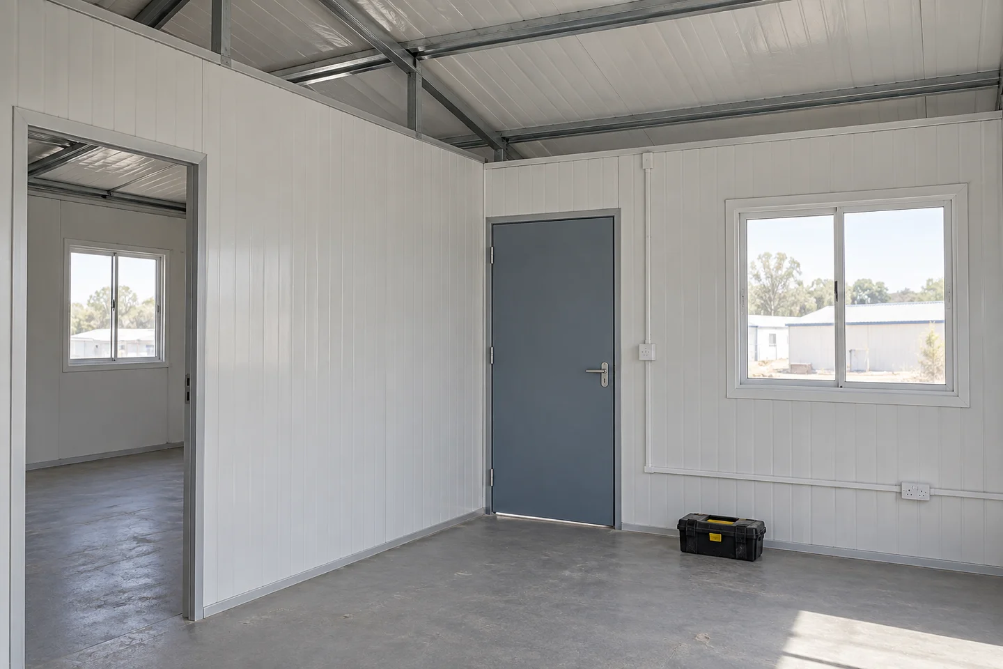 Illustrative doors and partitions during prefab K house fit-out
