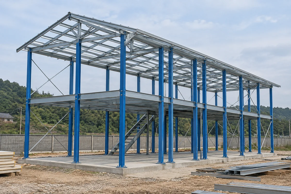 Illustrative light steel frame for a two-storey K-type building before enclosure