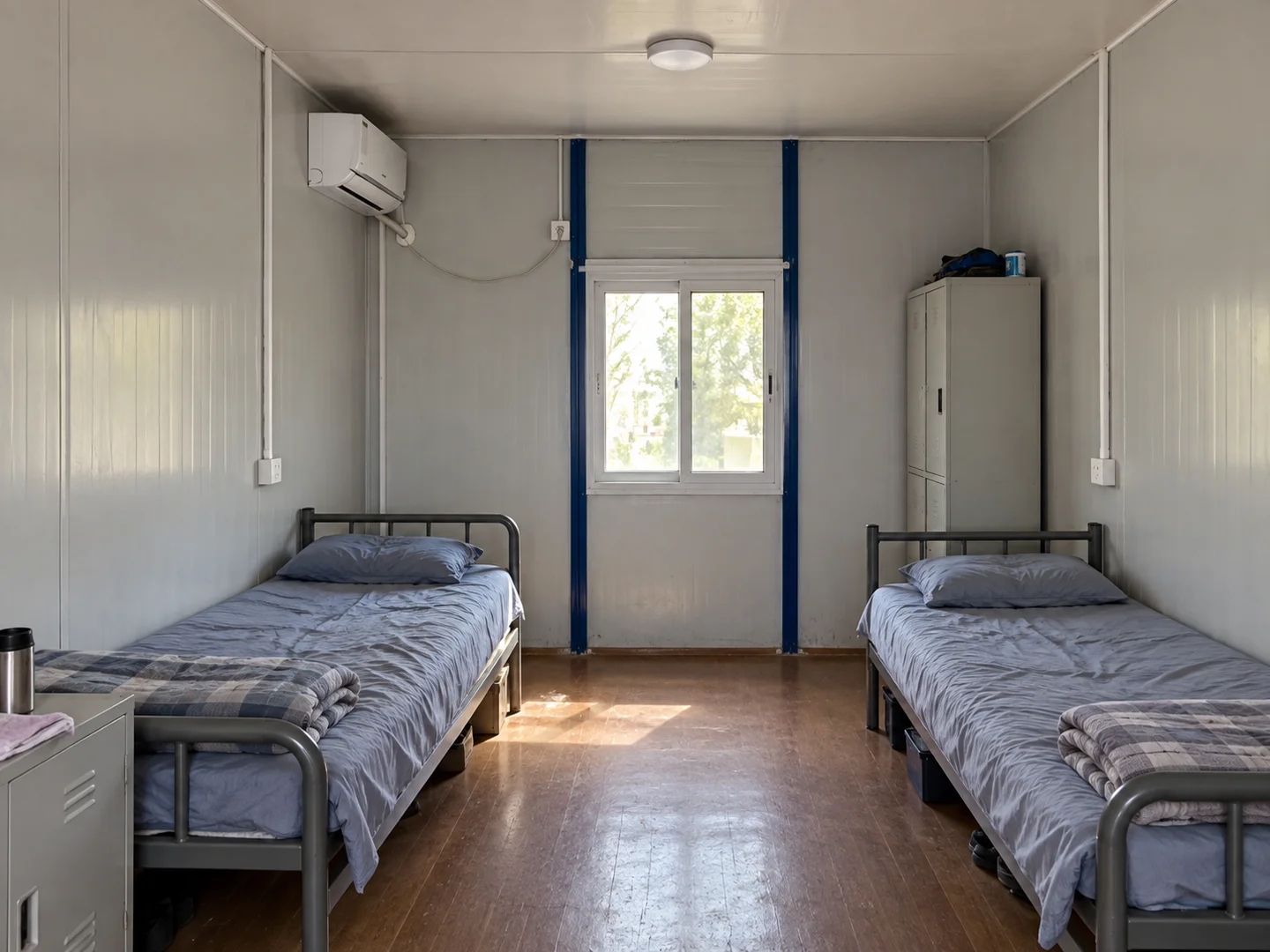 Illustrative worker accommodation interior in a prefabricated building