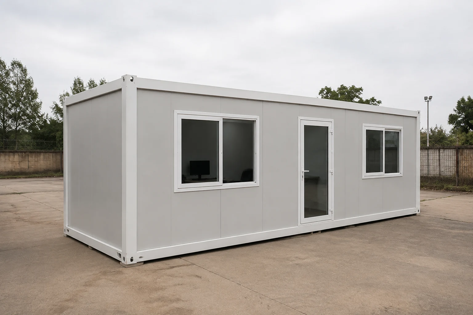 Illustrative single container office configuration with a separate entrance